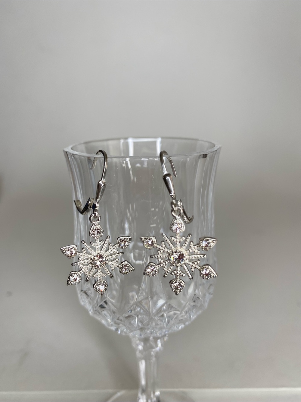 Snowflake rhinestone silver 925 dangle earrings